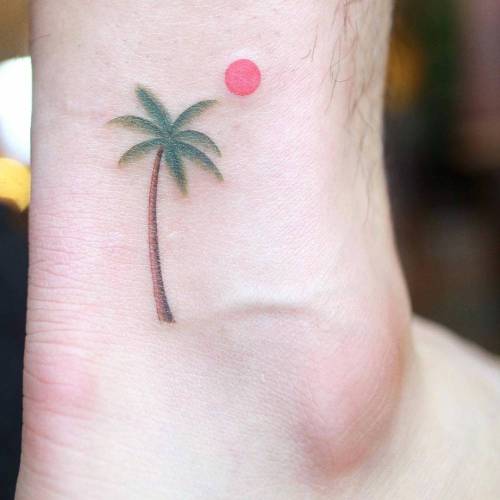 By Tattooist Arar, done in Seoul. http://ttoo.co/p/141744 tattooistarar;tree;small;tiny;palm tree;ankle;ifttt;little;nature;illustrative