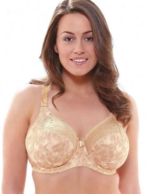 Very pretty mottled fabric on this nude bra. The cups are a...