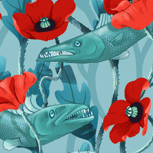 celandinedesign:Barracuda - finished seamless pattern. I think...