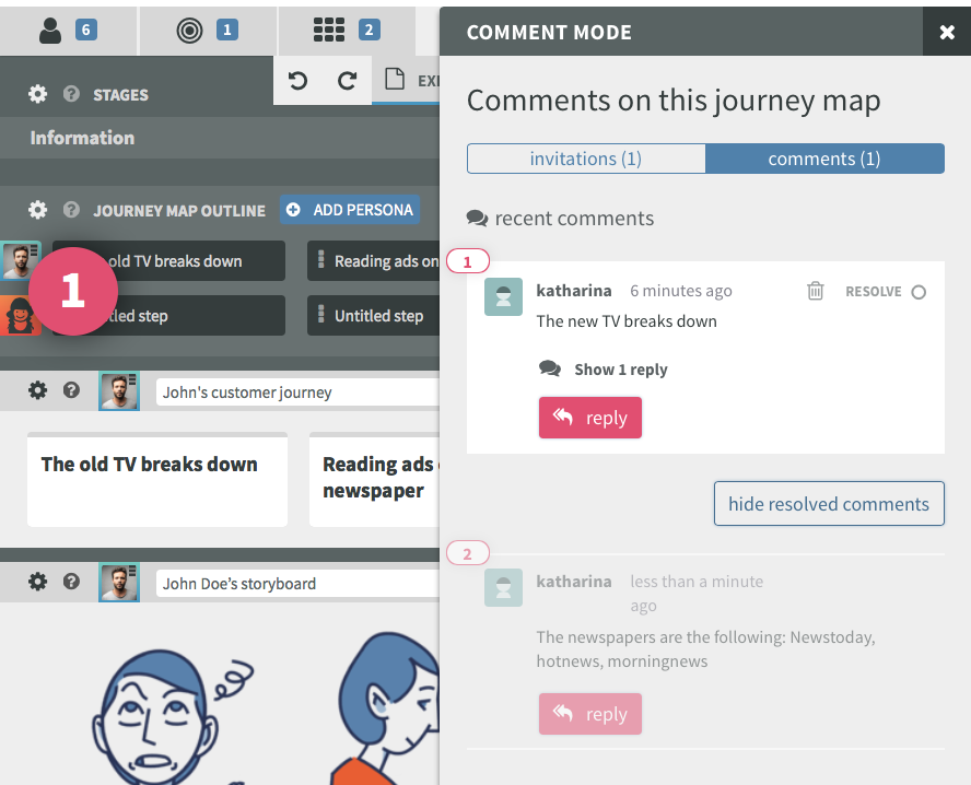 Smaply comment mode for journey maps