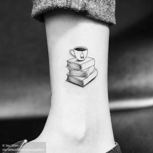 By Jay Shin, done at Black Fish Tattoo, Manhattan.... jayshin;coffee cup;small;drink;writer;ankle;coffee;kitchenware;facebook;twitter;profession;book;other;illustrative