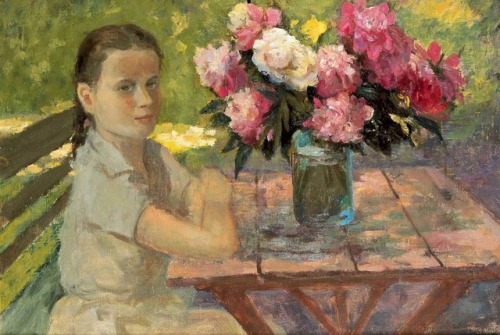 impressionism-art-blog:Girl with Peonies, Nikolay...