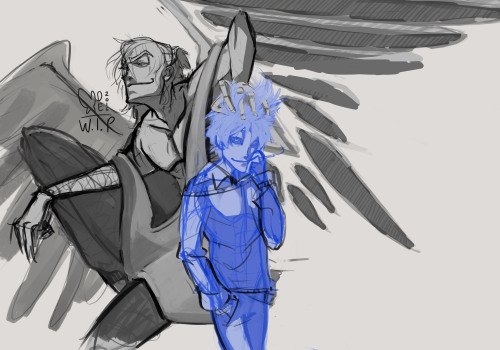 Sketch I made a while back of my two characters: Blyth and Whyr....