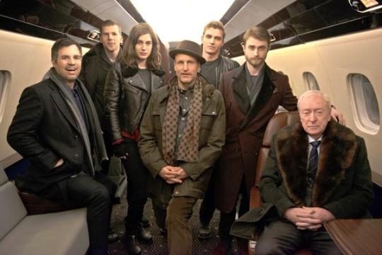 On the set of Now You See Me: The Second Act with Daniel Radcliffe, Michael Caine, Woody Harrelson, Dave Franco, Lizzy Caplan, Mark Ruffalo and Jesse Eisenberg.