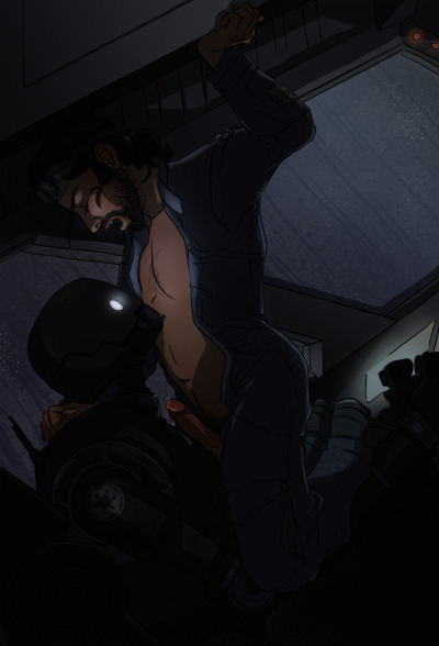 Explicit fanart featuring Bodhi Rook ejaculating onto the droid K2SO from Rogue One