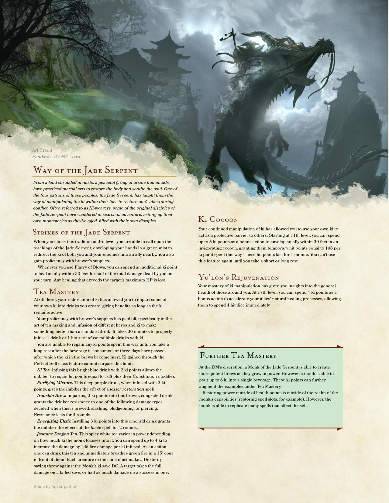 Dnd 5e Homebrew — Way Of The Jade Serpent Monk By Gargathor