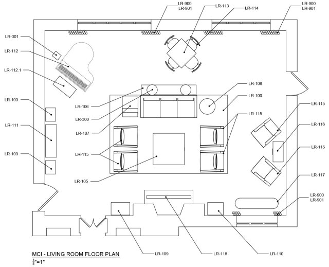 Peter Arizmendiz Drafting — Space Plan layout for living room.