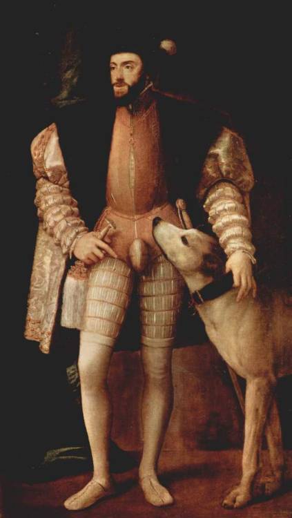 artist-titian:Portrait of Emperor Charles V with dog,...