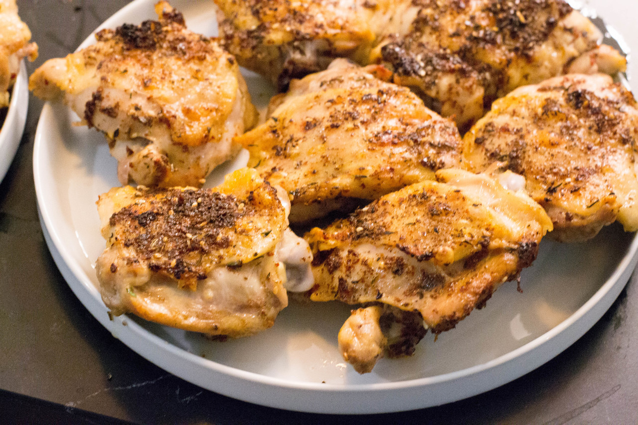 Roasted chicken legs with Aleppo pepper and Za’atar seasoning, and some ...