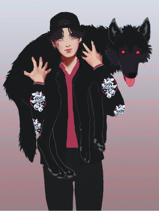 Two fun WIPs of JK carrying random demon doggos and kitties around with him 😺 🐶