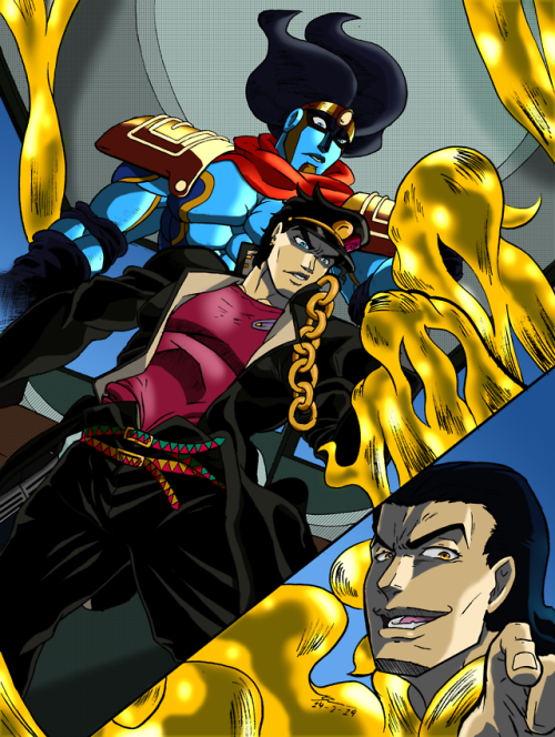 I decided to draw my own interpretation of Jotaro vs Rubber...