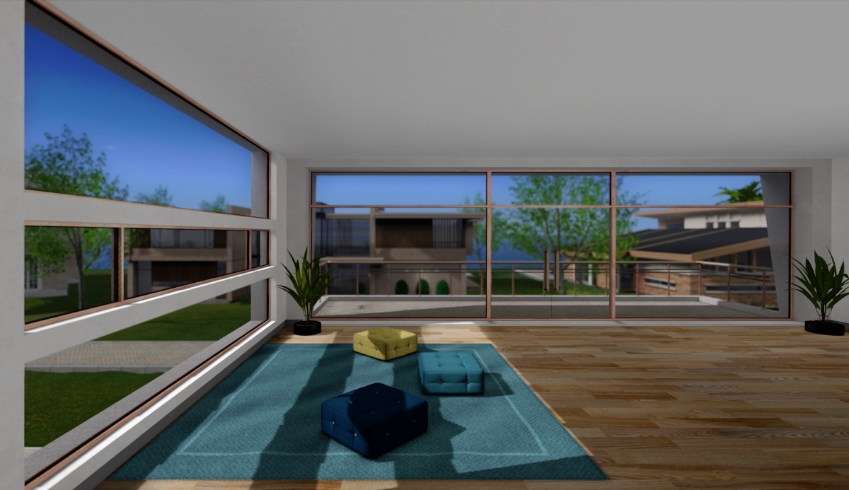 Bedroom with glass walls
