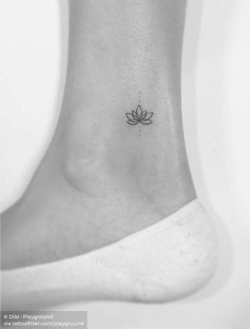 By Diki · Playground, done at Playground Tattoo, Seoul.... flower;small;micro;line art;playground;tiny;ankle;ifttt;little;nature;minimalist;hindu;religious;fine line;lotus flower