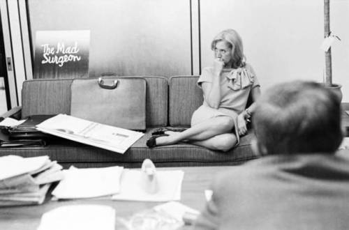 â€œMary Wells Lawrence, one of the few female ad executives on Madison Avenue during the 1960s sits in her office at Wells-Rich-Greene (of which she was a founding partner), during a presentation, 1966. At the time she was the first and only female CEO...