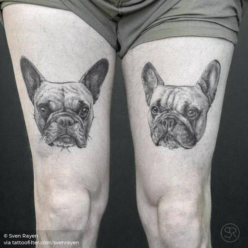 By Sven Rayen, done in Antwerp. http://ttoo.co/p/35409 animal;black and grey;dog;facebook;france;french bulldog;healed;individual matching;matching;medium size;other;patriotic;pet;svenrayen;thigh;twitter
