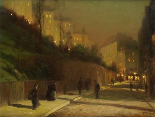 huariqueje:
â€œ  Rue Saint Vincent in Montmartre at Night - FranÃ§ois Charles Cachoud
French, 1866-1943
Oil on canvas, 43 x 61 cm.
â€