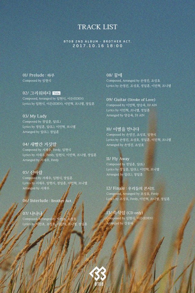 BTOB MELODY BTOB 2nd Album [Brother Act] Track List