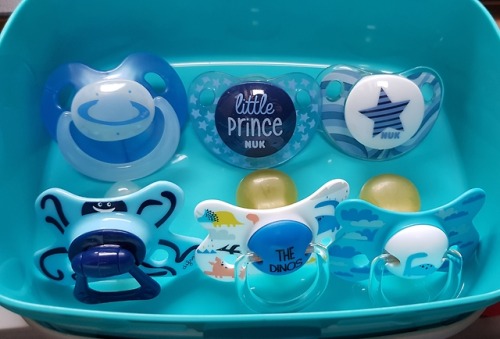 daddyandlittleboycuddles:I got two new pacis as a reward for...