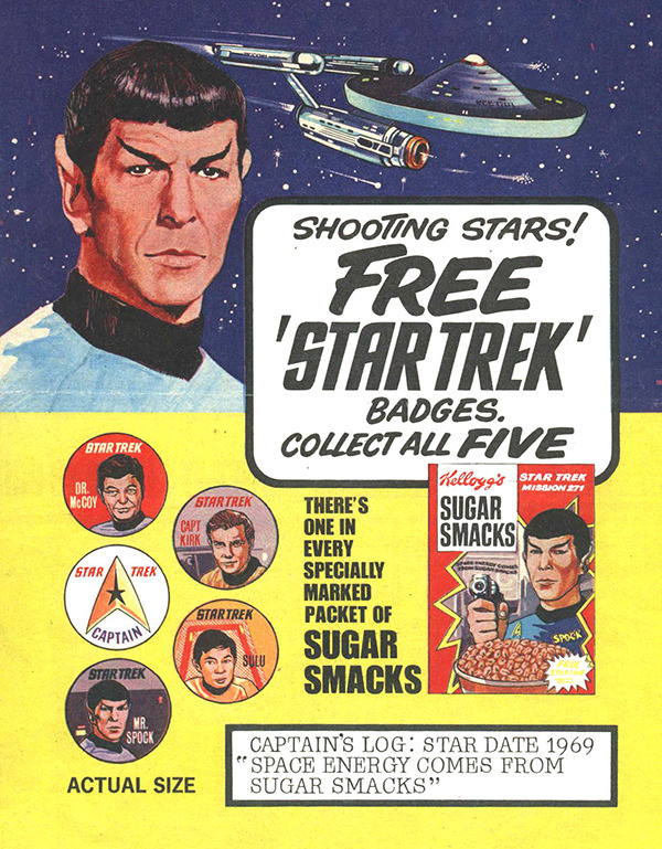 ORIGINAL 1969 STAR TREK Dr McCOY KELLOGGS SUGAR SMACKS BADGE