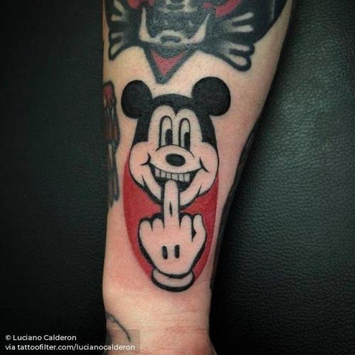 By Luciano Calderon, done in Barcelona. http://ttoo.co/p/31447 mouse;lucianocalderon;fictional character;animal;contemporary;disney;rodent;cartoon;facebook;forearm;twitter;pop art;medium size;mickey mouse;film and book;disney character;cartoon character