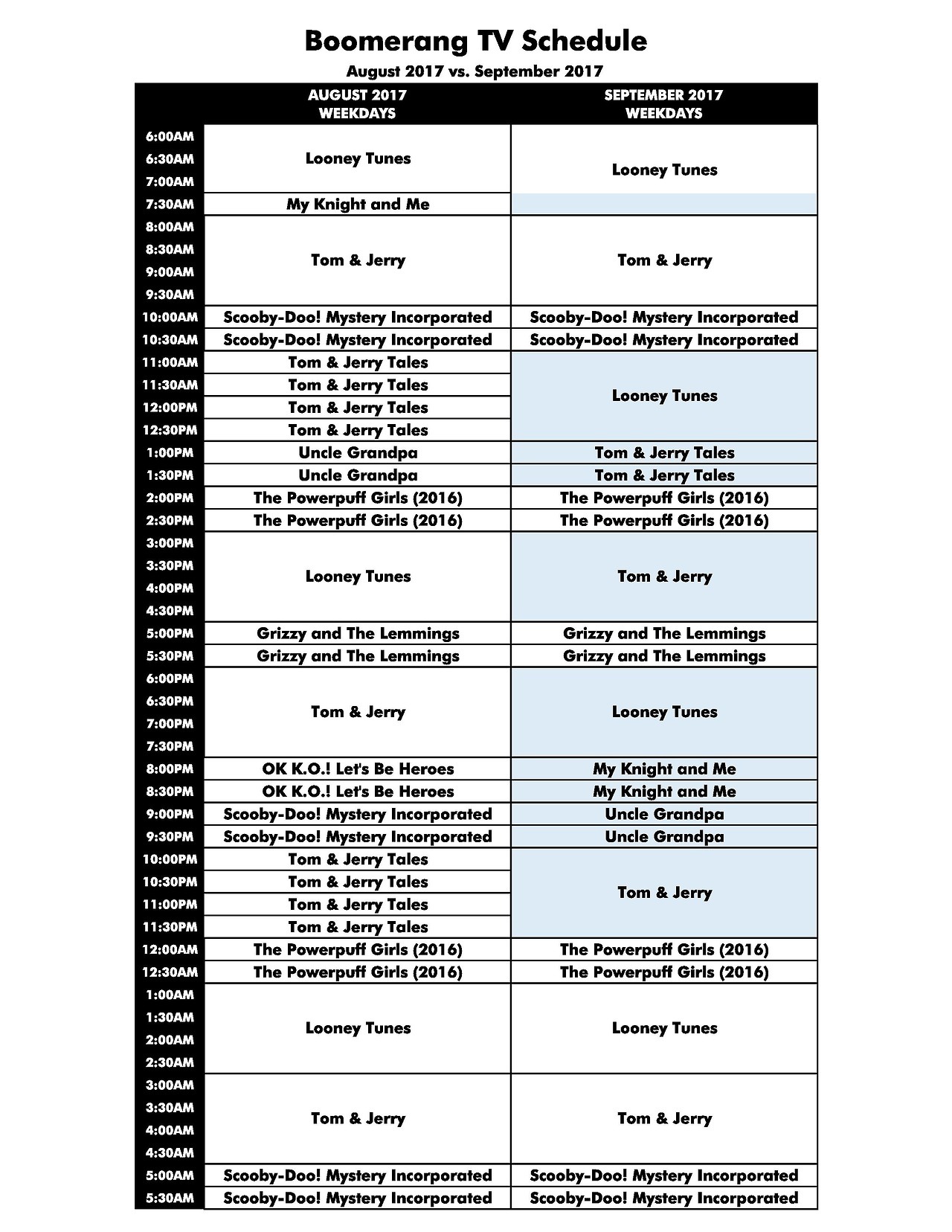 boomerang schedule