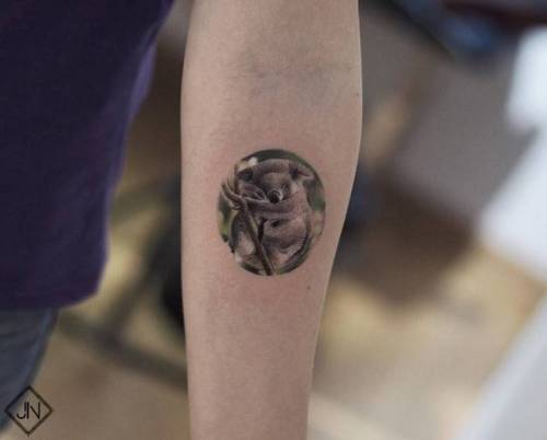 Tattoo tagged with: geometric shape, small, jefreenaderali, circle, animal, tiny, koala, ifttt, little, realistic, inner forearm