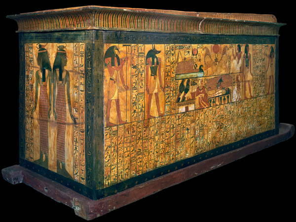 Outer Sarcophagus of Khonsu This wooden coffin bears decoration related to Chapter 17 of the Book of the Dead on its long sides. On one side Anubis can be seen mummifying the body of Osiris (with whom the deceased is now identified), while Isis and...