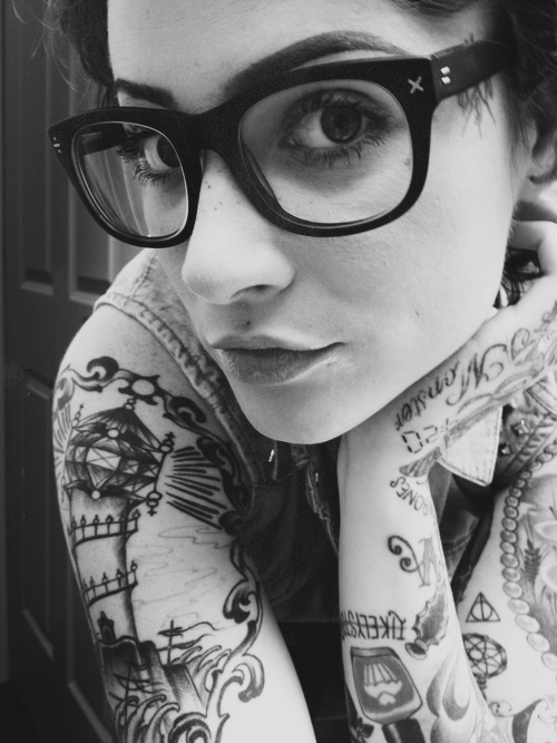 Piercing school glasses tattoo