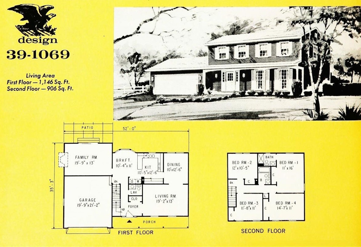 Floor Plan Prints — Early American Colonial Home Plans