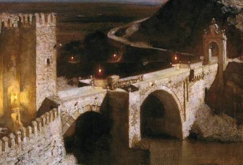 flyse:The Alcantara, Toledo, by Moonlight, Harold Speed...