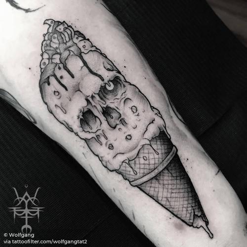 By Wolfgang, done in Melbourne. http://ttoo.co/p/34971 arm;blackwork;facebook;food;ice cream;illustrative;medium size;twitter;wolfgangtat2