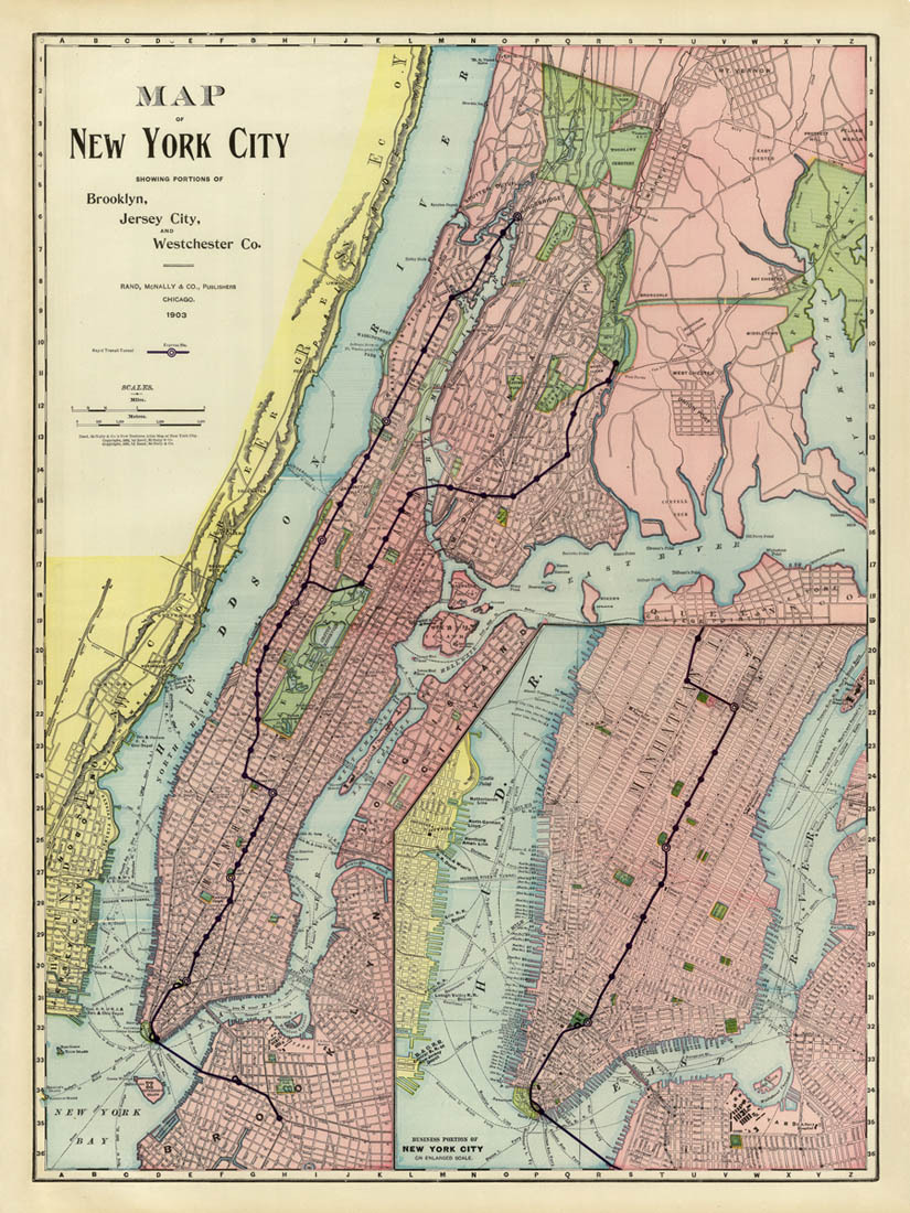 Restored Vintage Maps - New York City , 1903 Author : Rand...