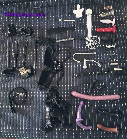 hotpeggingcouple:2 harnesses6 plugs2 strapons2 double duty...