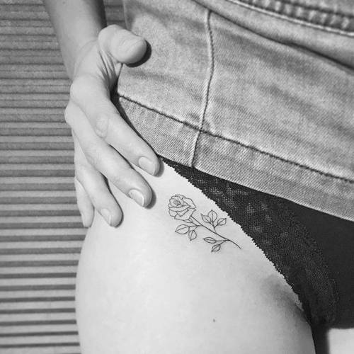 By Christopher Vasquez, done at West 4 Tattoo, Manhattan.... vasquez;flower;small;line art;tiny;rose;ifttt;little;nature;minimalist;pelvis;fine line