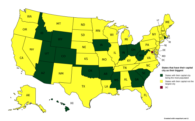 US states that have their state capitals as their... - Maps on the Web