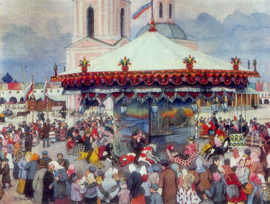 The Carousel, 1913, Konstantin Yuon Medium: wash,watercolor,paper