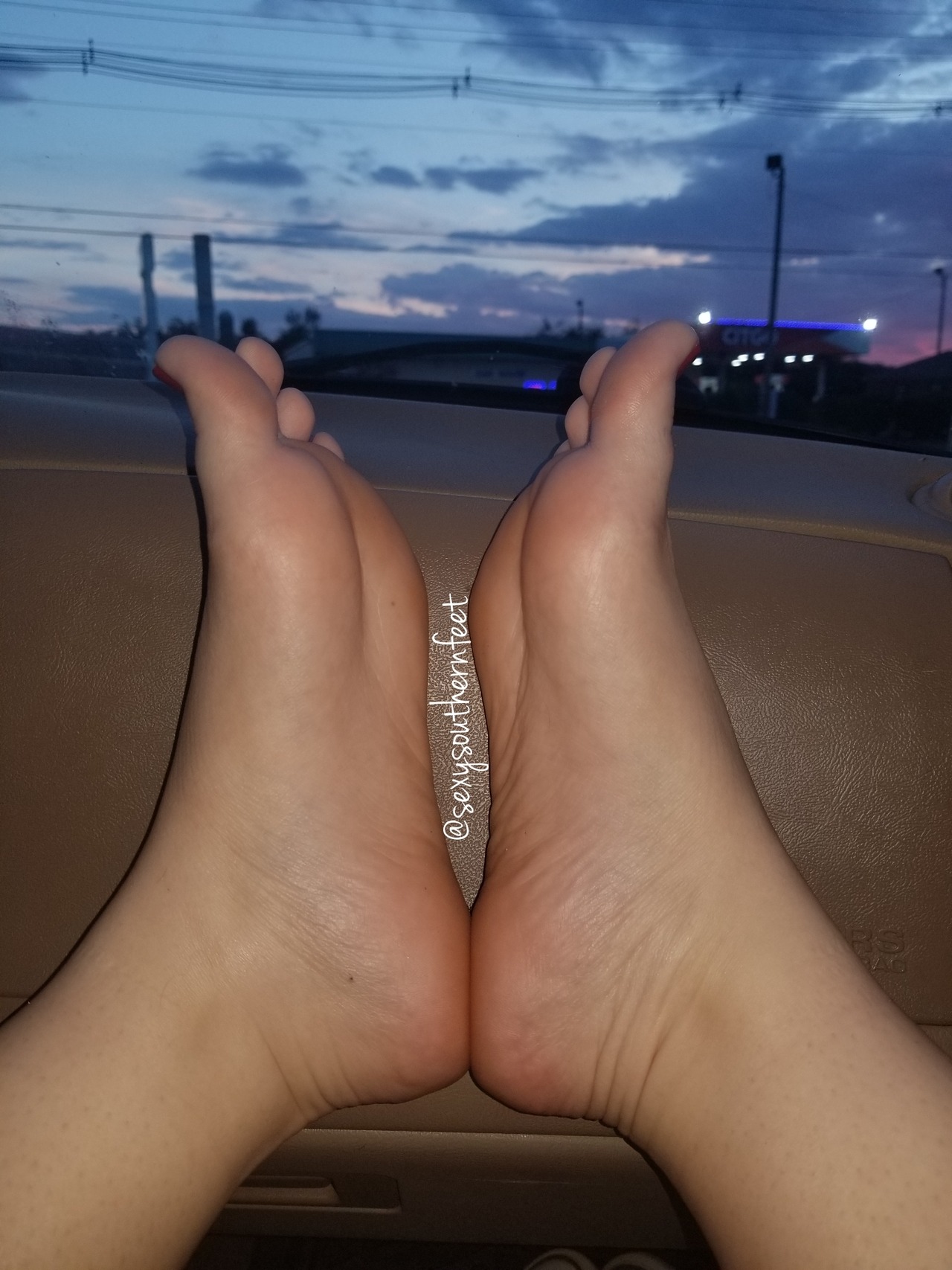 Pretty Feet On Dashboard - Nice and sweaty after a hard workout.