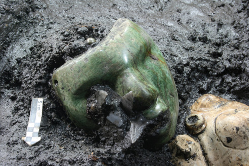 museum-of-artifacts:Green serpentine stone mask found at the...