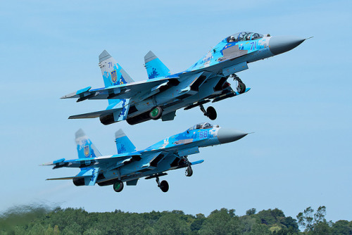 Ukranian SU27s departin 09 RAF Fairford 17/7/17 after taking...