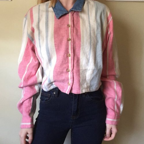 cheapetsy:striped shirt w denim collar // $23.00