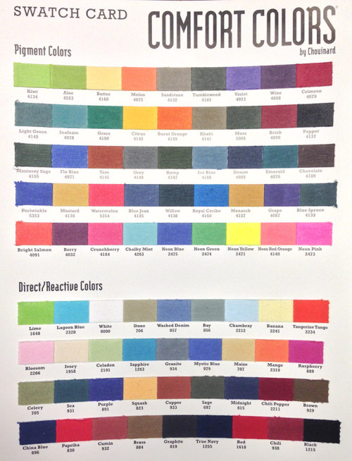 Chouinard Comfort Colors Color Chart