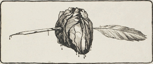 art heart quill feather pierced vintage illustration ink pen and ink