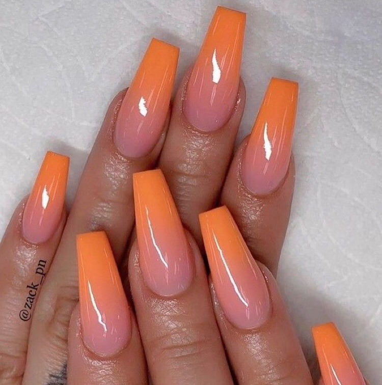 Peach Long Coffin Acrylic Nails Ombre Nail And Manicure Trends