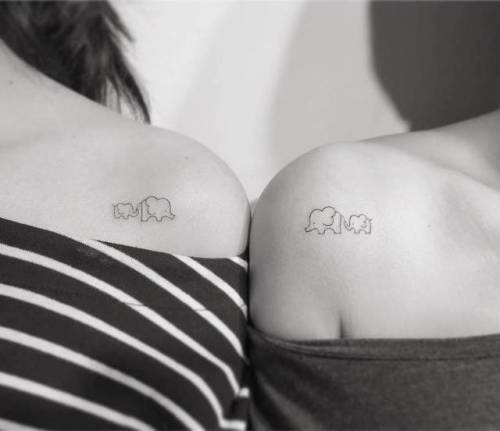 By Diki · Playground, done at Playground Tattoo, Seoul.... small;best friend;matching;elephant;line art;animal;playground;tiny;love;ifttt;little;shoulder;fine line;matching tattoos for best friends