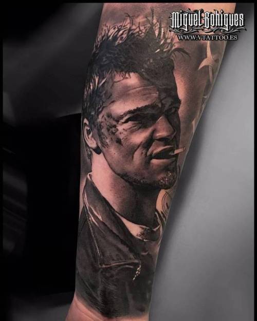 Badass Tyler Durden tattoo by Matteo Pasqualin  Fight club tattoo  Portrait Fight club