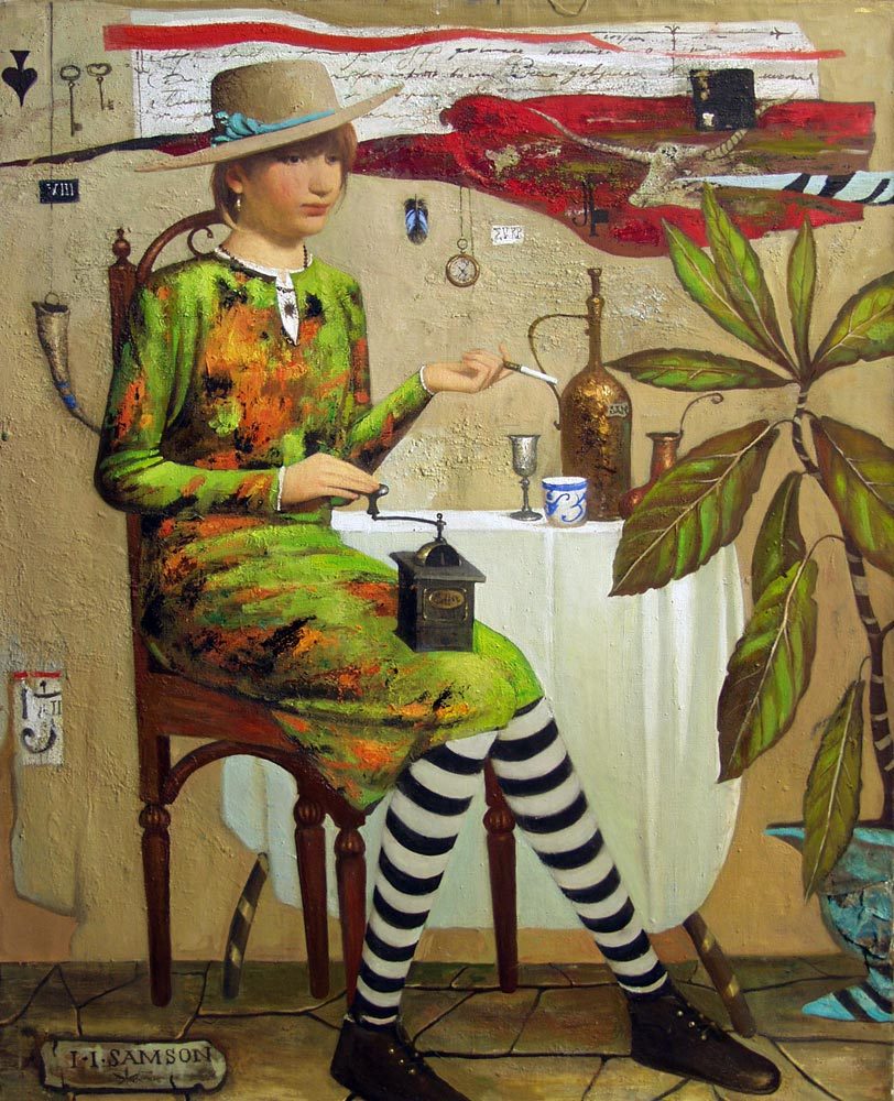 Girl with Coffee Mill by Igor SamsÃ³nov