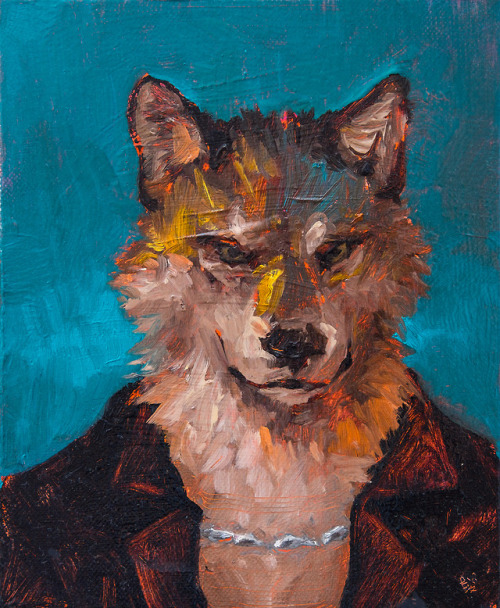 racoonwolf:wolf with jacket (oil on canvas, 27.0×22.0 cm,...