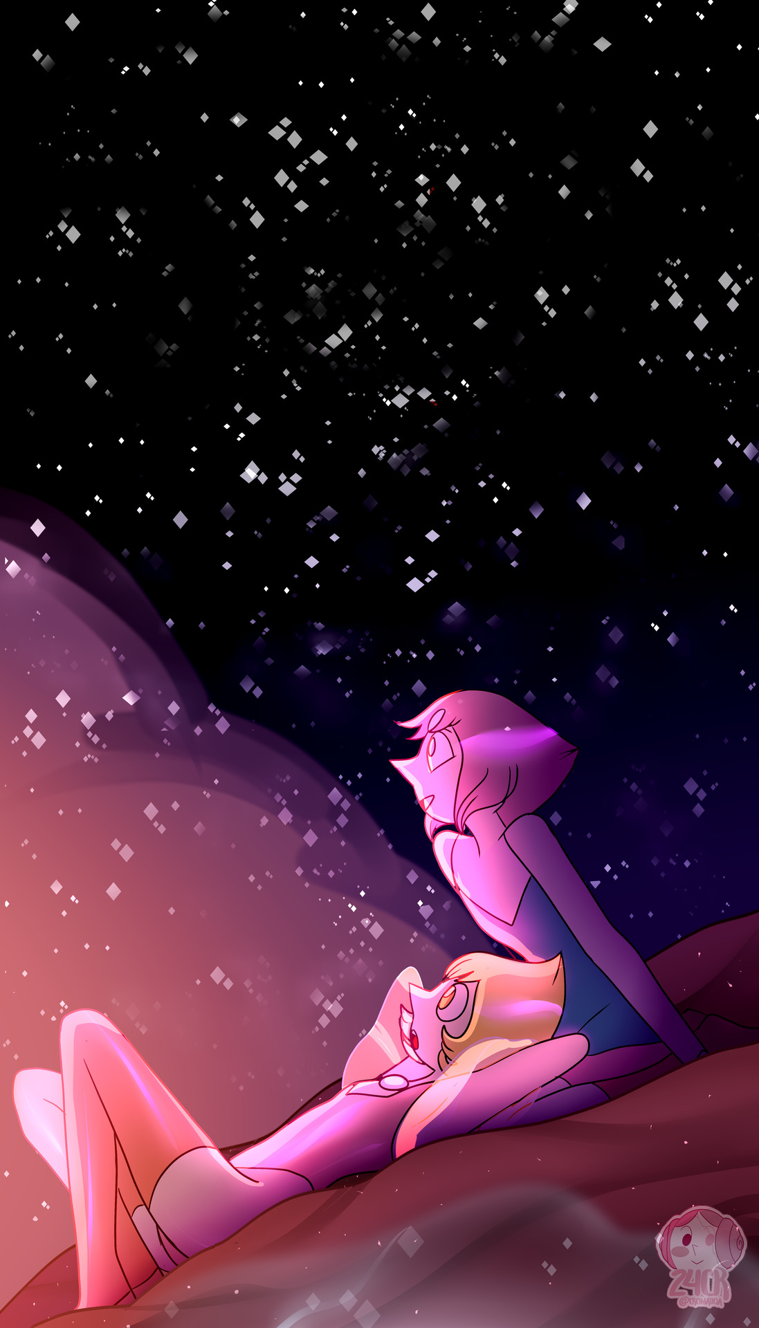 commission for pearldefiance of Pearl and Yellow Pearl looking at the stars.