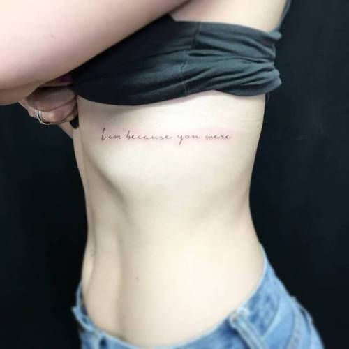 By Jing, done at Jing’s Tattoo, Queens.... jing;small;rib;tiny;nguni word;ifttt;little;south africa;english;ubuntu;lettering;medium size;word;quotes;english tattoo quotes;i am because you were;patriotic;languages
