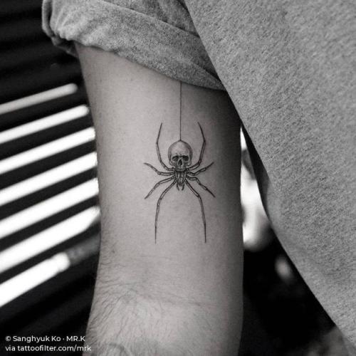 By Sanghyuk Ko · MR.K, done at Bang Bang Tattoo, Manhattan.... skull;anatomy;single needle;human skull;inner arm;spider;arachnid;animal;mrk;facebook;twitter;medium size